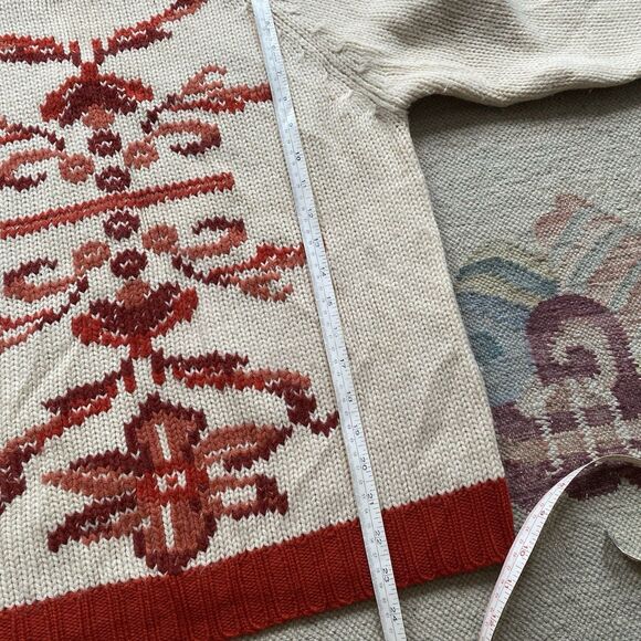 Vintage Red White 100% Wool Sweater Zip Back 70s Large - Picture 6 of 7